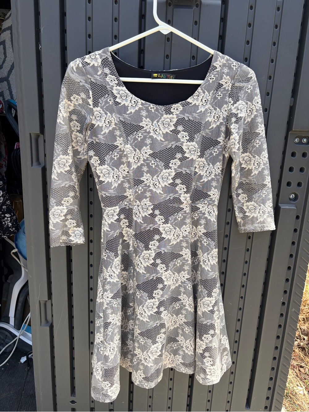 LuLaRoe Gray and White Lace Overlay Midi Dress